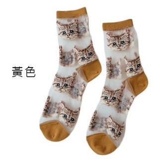 OT SHOP 襪子 透膚絲襪 玻璃襪 中筒襪 貓咪圖案 潮流個性