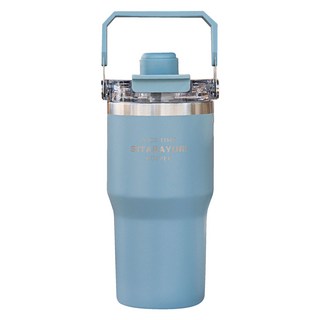 冰霸杯 手提保溫咖啡杯 迷你隨身保冰杯, 藍【磁吸杯帽，附吸管】, 1個, 600ml