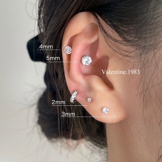 Valentine.1983 999足銀鋯石耳針 免摘養耳洞 簡約百搭 多尺寸可選