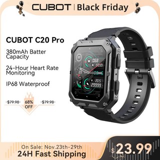 CUBOT C20Pro 남성용 스마트 워치 183 인치 IP68 방수 스포츠 시계 심박수 피트니스 트래커 24 시간 건강 모니터 전화 통화, 1.Black