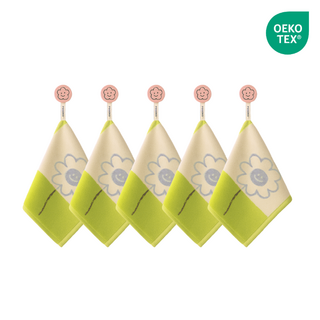 포송타월 오코텍스인증 해바라기 어린이집 주방 욕실 고리수건, 5개, 그린