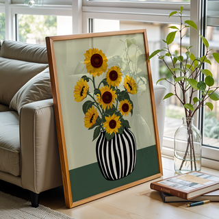 [유나리한] 풍수 인테리어 해바라기 꽃병 그림 액자 재물운 금전운 부자되는 그림 거실 현관 개업 집들이 선물 레트로 감성 포스터, 내추럴우드