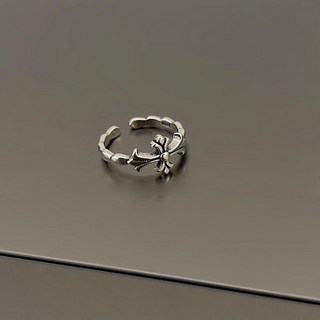 簡約黑白情侶戒指一對 開口可調整男女對戒 情人節禮物指環飾品 輕奢素圈闇黑風朋剋十字架 男女複古做舊y2k對戒