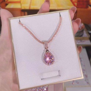 Sun_Plus 水滴彩寶吊墜 氣質超閃鎖骨 粉水晶 項鍊