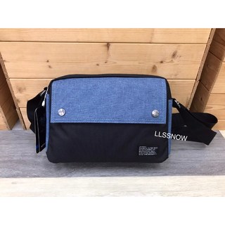 簡約休閒尼龍斜背包 防水側背包 男女適用小包 耐用不脫皮, 黑配牛仔藍（9741-1)