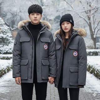 아이에스이랩 남여공용 클래식 구스 다운 패딩 리얼라쿤 겨울 아우터 I4JK111