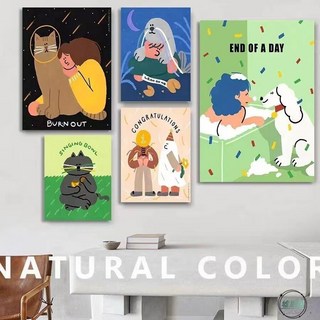 墟里居 ins裝飾畫 臥室房間卡通無框掛畫 裝飾品 插畫背景墻 床頭墻面壁畫, M,30*40 9mm薄板精致布紋膜
