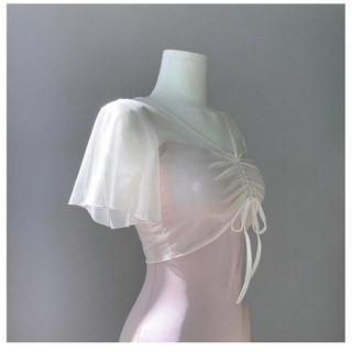 【花之密】芭蕾服 芭蕾舞服 芭蕾舞衣 芭蕾舞上衣練功服成人女小飛袖網紗外搭中國舞蹈服短袖形體服, 藕粉針織外搭，現貨,均碼