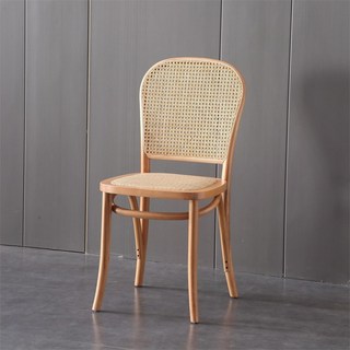 複古藤編靠背椅輕奢酒店實木椅咖啡廳餐廳餐椅家用設計師休閒椅子餐椅 靠背椅 椅子 椅, 櫸木 原木色 藤蓆座, 1個