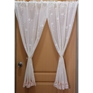 A 台灣製單層白紗門簾 鬱金香, 左右寬140*上下高150cm