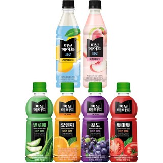 미닛메이드 제로 과즙 혼합세트 6종 각 1개씩 (레몬에이드제로 피치에이드제로 알로에 오렌지 포도 토마토), 6개, 350ml