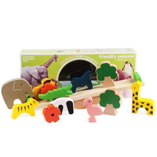 平衡感疊疊高玩具 動物蹺蹺板 木製益智玩具 形狀顏色認知 兒童平衡積木玩具, 1個, 彩盒微凹（商品完整、已折扣）