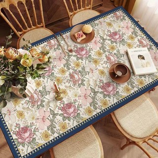 桌墊 美式餐桌墊高級感PVC皮革桌布防水防油免洗茶幾墊復古桌面保護墊, 1個, 格拉迪斯【升級一擦凈】,60x100厘米【防水防油】