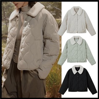 SPAO 女士 菱格紋 防寒 棉衣 短款 女款 女生 輕薄 棉服外套 外套 翻領 紐扣 上衣 韓國代購