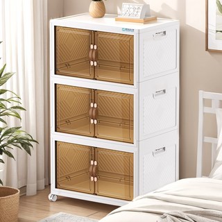 Homey Nest 대용량 리빙박스 가정용 다용도 이동식 폴딩 수납 정리함, 화이트, 3단