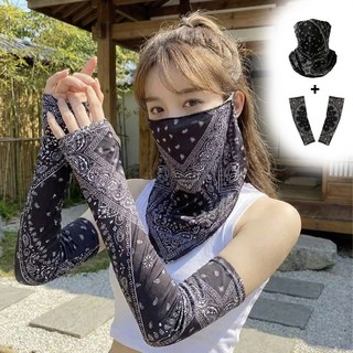 LXU 자외선차단 심리스 쿨 멀티스카프 등산 골프 넥워머 버프 쿨마스크+토시 세트, 1세트, 블랙