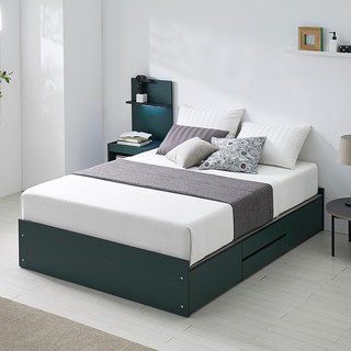 [에보니아] 아이콘 무헤드수납침대세트 Q 매트제외 (침대1 협탁1), 딥그린