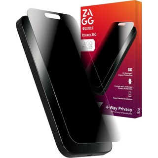아이폰 16 프로용 ZAGG 글래스 엘리트 프라이버시 스크린 프로텍터 - 양방향 필터 초강력 강화 유리 5배 더 강력하고 보이지 않음쉴드 번짐 방지 간편한 설치 재활용 콘텐츠, iPhone 16 Pro Max, iPhone 16 Pro Max