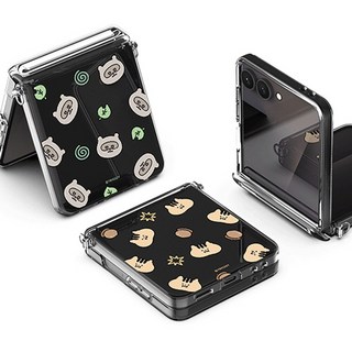 갤럭시 Z플립7 케이스 작은 친구들 너구리 판다 카피바라 오토 마그네틱 힌지보호 클리어 하드 사이드링