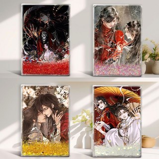 漫亞 天官賜福流沙麻將謝憐花城周邊亞克力流沙卡磚擺件立牌禮物, ER3619（流沙金色）,雙層圖長9cm寬6cm（送掛繩）