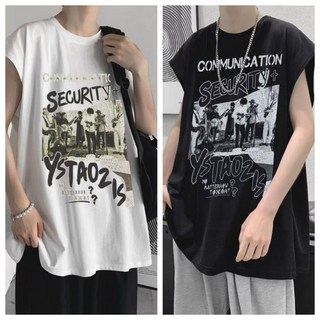 無袖背心男 男士印花背心夏季潮牌寬松無袖t恤運動健身馬甲上衣潮流坎肩12運動背心 運動背心 寬鬆坎肩男 健身背心