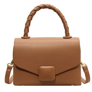 編織提把斜跨方包 附品牌防塵袋 側背包 斜背包 肩背包 手提包 斜跨包 韓系包包 公事包 4色可選, 黑色