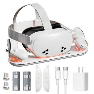 메타 퀘스트 3S용 BINBOK VR 충전 도크 오큘러스 3S 헤드셋 및 컨트롤러용 고속 스테이션 액세서리용 - 600mAh 충전식 배터리 2개 20W 충전기, 메타 퀘스트 3S용 빈복 VR 충전 도크 오큘러스 3S, 1개