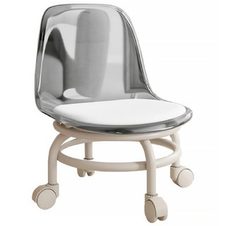 BH281 萬向輪矮凳 椅背款 PU皮革+壓克力+PP 可移動 居家/室外, 透灰, 1個