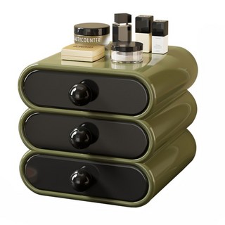 漸變粉色化妝品收納盒 多層抽屜桌面收納櫃 ABS PET材質, 中古綠