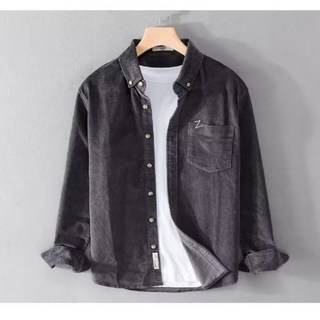 男士燈芯絨長袖襯衫春秋季2025新款日系復古立領寬鬆休閒襯衣外套