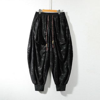 新中式燈芯絨束腳飛鼠褲 - 中國風樹葉紋