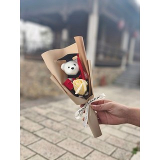 嗨購 畢業禮物 學士熊博士熊花束 太陽花 學校活動禮物 拍照畢業典禮博士熊卡通小花束, 香檳+玫瑰+博士熊, 1個