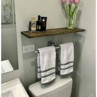 工業風實木浴巾置物架 毛巾架 水管層架 水管層板 工業風層板, 1個