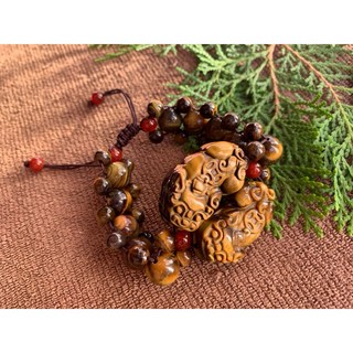 【畫意坊】咬錢龍 神獸 虎眼石 貔貅 咬錢龍 吉祥獸 黃虎眼石 一對 五行珠 招財貔貅 大 手鍊 皮丘 招財, 1個, 配件虎眼石款