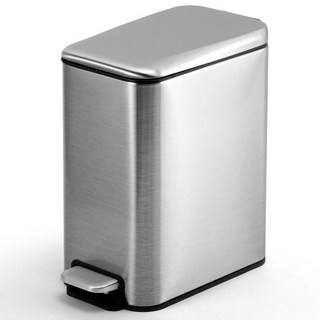 長方形5L腳踏垃圾桶 開蓋垃圾桶 紙簍筒 垃圾筒 腳踏式收納桶, 髮絲銀, 髮絲銀