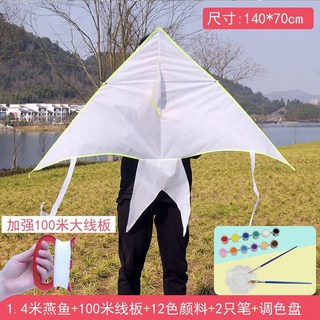【開發票/統編】特大DIY風箏 兒童手工塗色風箏 塗鴉填色風箏 親子教學活動 易飛高檔空白風箏 高飛風箏 teddy6, 1.4米燕鱼+12色顏料+100米線, 1個