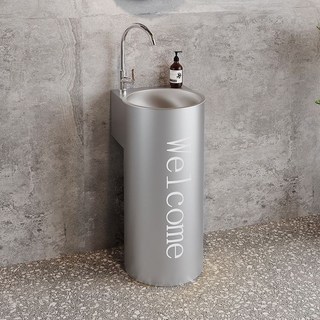 Shark家具 工業風立柱洗手盆 復古創意鐵藝 衛生間酒吧洗臉盆, 銀色,洗手台送水龍頭配件, 1個