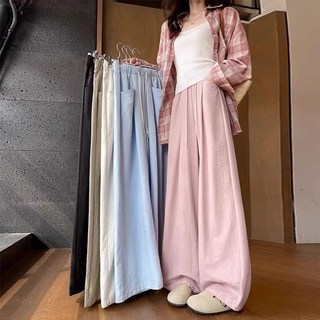 大碼女褲 寬鬆褲子 休閑直筒褲 闊腿褲 奶芙山本褲女 春秋夏季薄款2025新款 高腰垂感 小個子白色闊腿褲