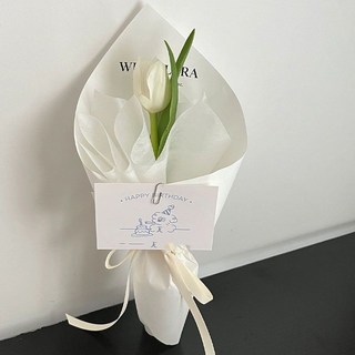 永生花DIY乾燥花畢業花束：高顏值INS風歐式仿真白色郁金香成品花束，生日交換禮物首選, 【淡雪松】單枝