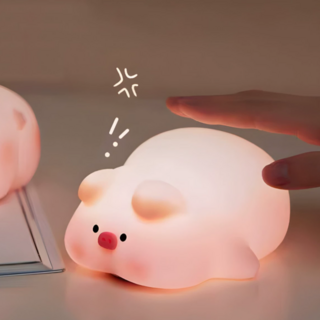 可愛小豬造型矽膠小夜燈 臥室床頭燈 內置1200mAh電池, 屁屁豬拍拍灯