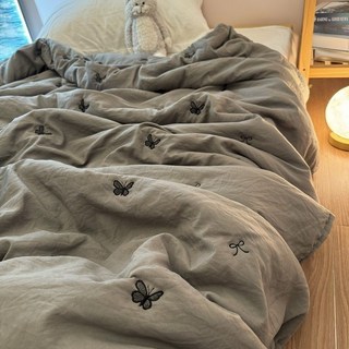 黑蝴蝶刺繡水洗棉夏涼被 可機洗夏季薄被 雙人空調被 單人夏被 嘉義出貨, 夏被-黃草莓,150x200cm[單人被], 黃草莓