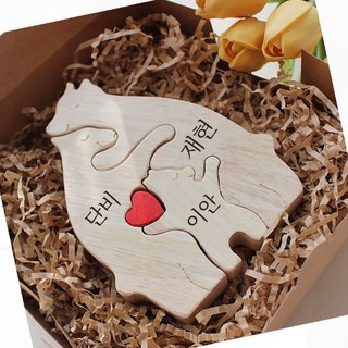 원목 퍼즐 출산 선물 태명 각인 신생아 축하 육아 아기용품, 1개, 3. 곰돌이 세가족+선물포장