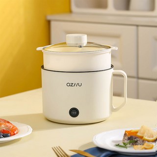 SMABAT 전기 멀티 쿠커 전기 냄비세트 라면포트 1.8L용량 유리뚜껑 찜기포함, 화이트