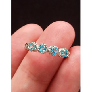 托帕石 925銀 克羅星 鍊條 戒指 - 瑞士藍/倫敦藍 活圍 排戒