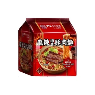 台酒TTL泡麵全系列：花雕雞麵、麻油雞麵、酸菜牛肉麵等多種口味袋裝, 1個, 麻辣酒香豚肉麵 (3包/袋)