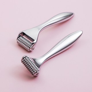 金屬美容棒滾齒按摩棒V臉面部提拉棒3D滾輪瘦臉工具 滾輪按摩儀臉部按摩刮痧筋膜滾珠滾輪滾針臉部滾輪鋼針, 1個, 亮面銀色,Gly20012