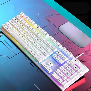 EWEADN 유선 게이밍 키보드 무소음 104 키 풀 사이즈 LED 레인보우 백라이트 기계식 느낌 윈도우 노트북 PC, 01 white rainbow light, 1개
