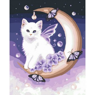 台灣小畫家 40*50cm含框 DIY 數字油畫 G140天使貓 台灣現貨 2-3天到貨 裝飾畫 木質內框, 1個