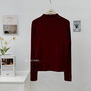 【Fee現貨12色】正韓半高領長版彈性薄棉長袖上衣 微高領長袖上衣 立領內搭衣 素色 內搭 打底衣 GAT 韓國 春裝, 現貨-棗紅色F