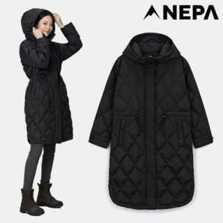 [백화점정품] 네파 구스다운 롱패딩 여성용 가벼운 퀼팅자켓 방풍 발수 블랙 점퍼